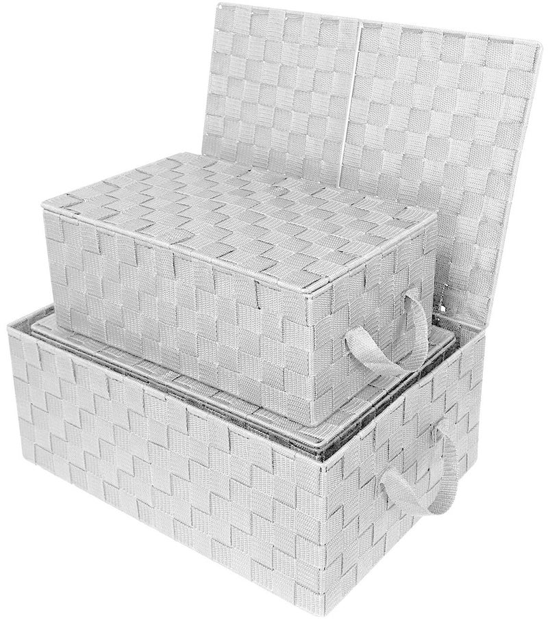 Sorbus Set of 3 Storage Baskets for Organizing with Lid, Mesh Hand-Woven Design, Linen Closet Organizers and Storage, Organizer Storage Baskets for Shelves, Variety Pack Organizers and Storage (White) - Image 5